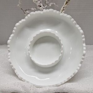 #ADG Vintage Fenton  Milkglass hobnail Scalloped  Dish